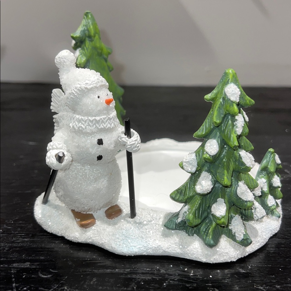 Festive Snowman and Pine Tree Winter Candle Decoration